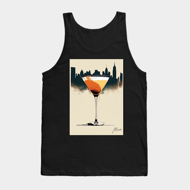 Sophisticated Sips: The Manhattan Cocktail in Stylized Sketch Tank Top by Focused Instability